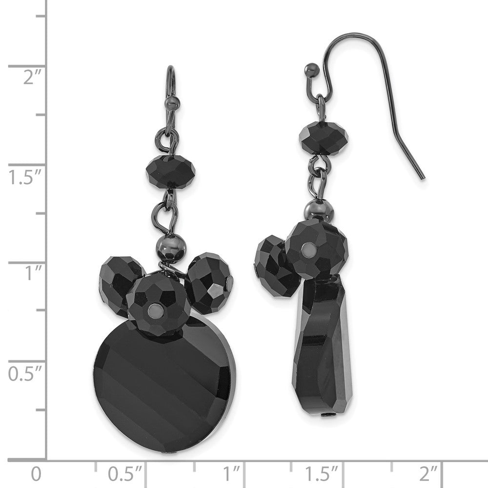 1928 Jewelry Black-plated Jet Black Faceted Glass Bead Cluster Dangle Earrings