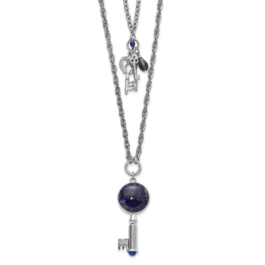 1928 Jewelry Silver-tone Two Strand Three Key Pendants Crystal and Sodalite Accents Necklace