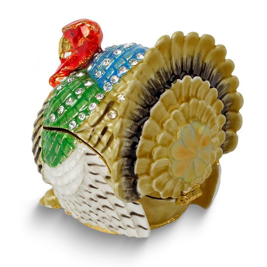 Jere Luxury Giftware, Bejeweled THANKFUL Turkey Trinket Box with Matching 18" Necklace