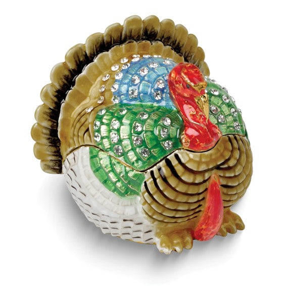 Jere Luxury Giftware, Bejeweled THANKFUL Turkey Trinket Box with Matching 18" Necklace