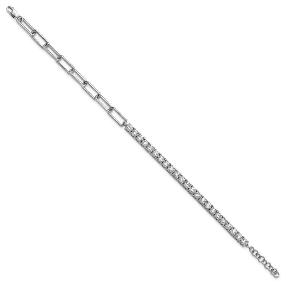 14k White Gold 3 3/4 carat Lab Grown Diamond VS/SI+ G+ Half Paperclip 7" + 1" Bracelet