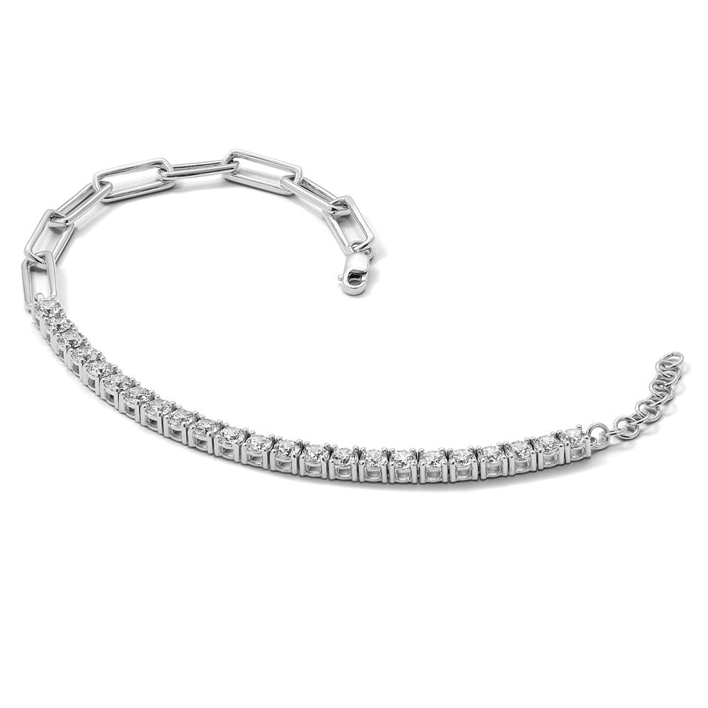 14k White Gold 3 3/4 carat Lab Grown Diamond VS/SI+ G+ Half Paperclip 7" + 1" Bracelet
