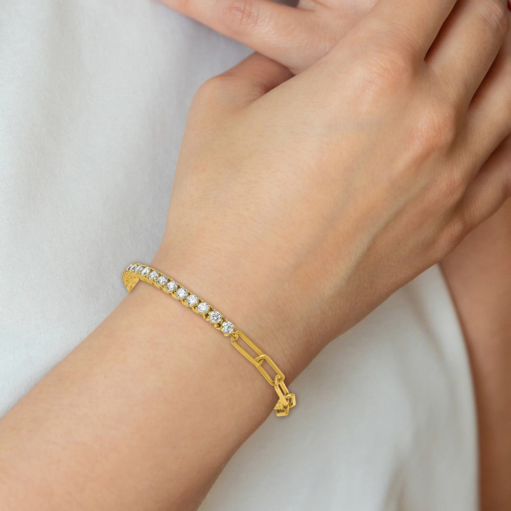 14k Yellow Gold 3 3/4 carat Lab Grown Diamond VS/SI+ G+ Half Paperclip 7" + 1" Bracelet