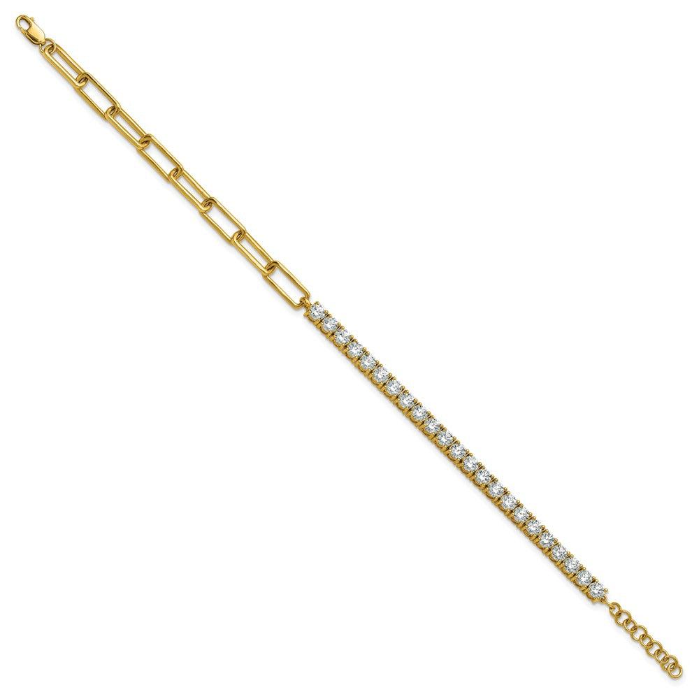 14k Yellow Gold 3 3/4 carat Lab Grown Diamond VS/SI+ G+ Half Paperclip 7" + 1" Bracelet