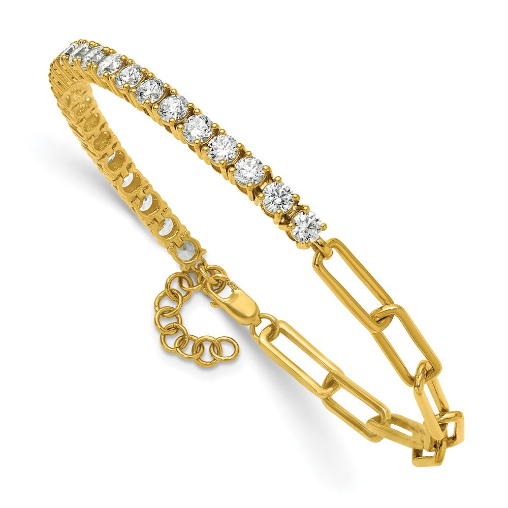 14k Yellow Gold 3 3/4 carat Lab Grown Diamond VS/SI+ G+ Half Paperclip 7" + 1" Bracelet