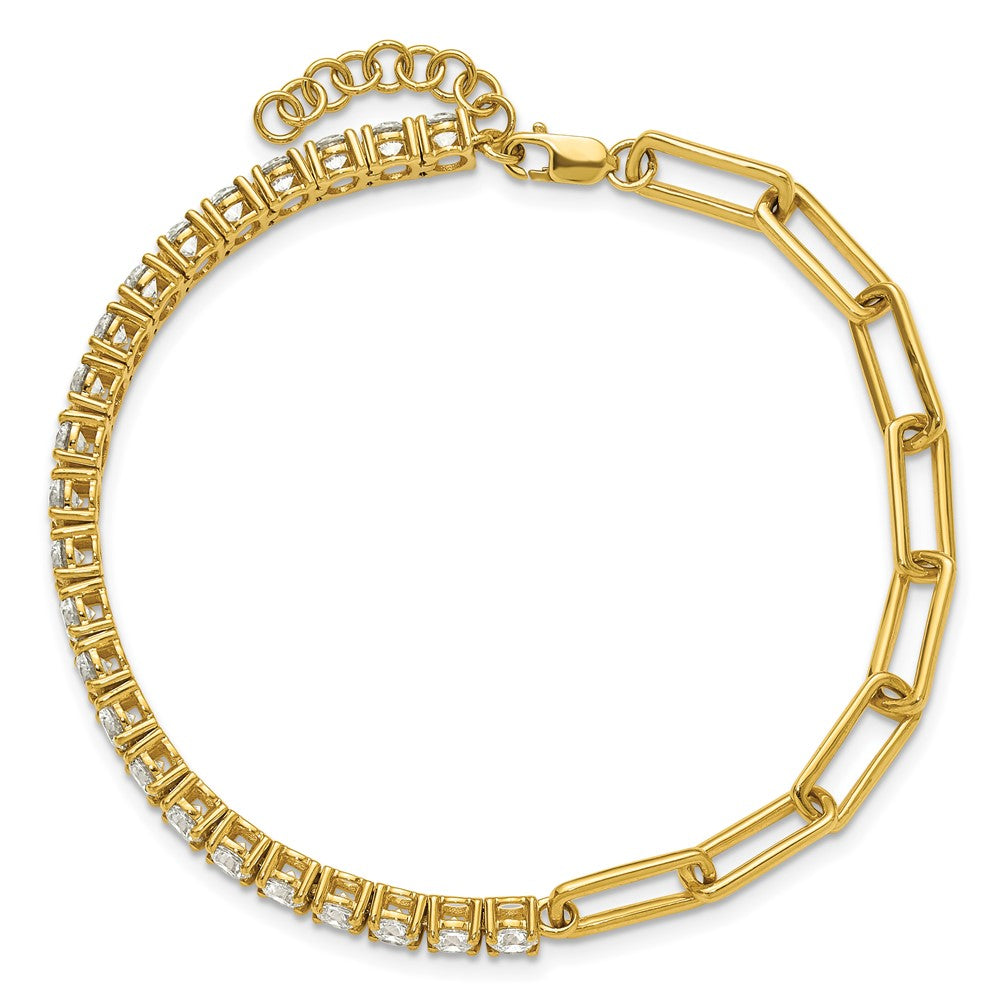 14k Yellow Gold 3 3/4 carat Lab Grown Diamond VS/SI+ G+ Half Paperclip 7" + 1" Bracelet
