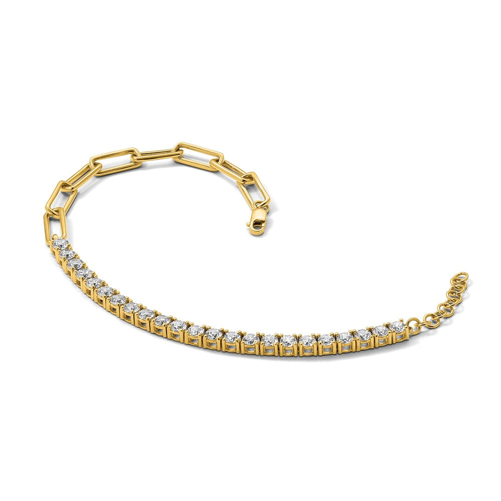 14k Yellow Gold 3 3/4 carat Lab Grown Diamond VS/SI+ G+ Half Paperclip 7" + 1" Bracelet