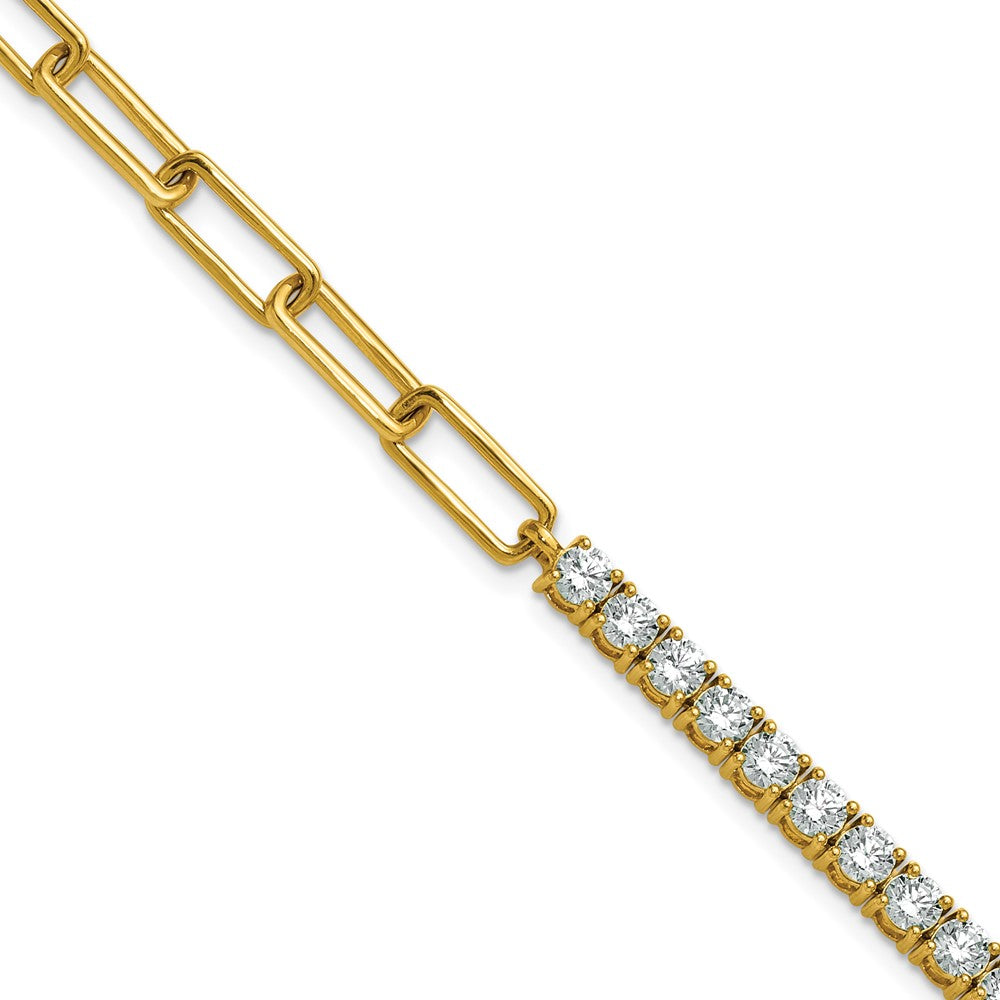 14k Yellow Gold 3 3/4 carat Lab Grown Diamond VS/SI+ G+ Half Paperclip 7" + 1" Bracelet