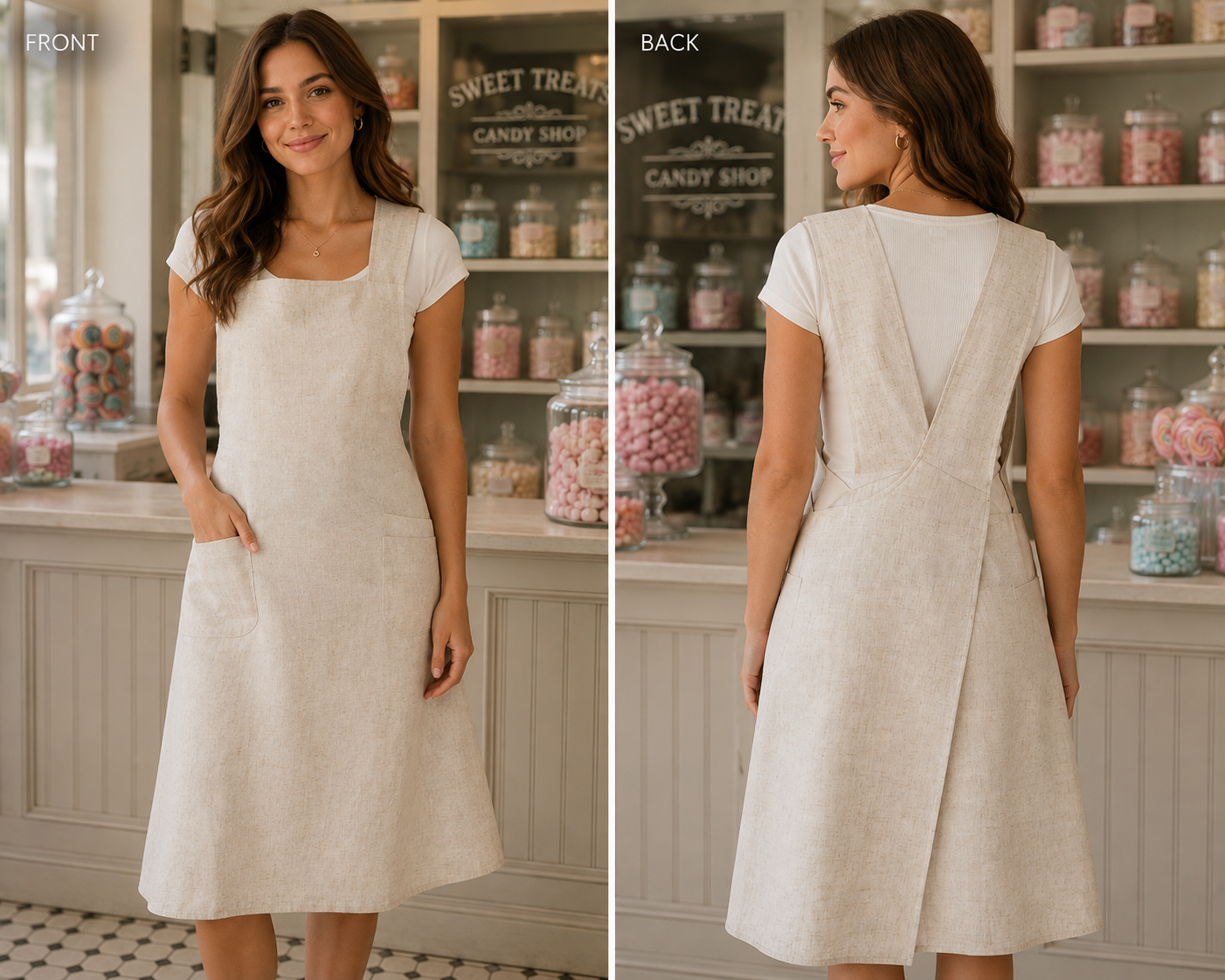 Natural Tan Criss-cross Toscana Apron 80% polyester - 20% linen Size: 28" x 35"