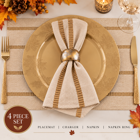 Curated Autumn Golden Luxe Table Set – 4 Place Settings (16 Pcs Total)