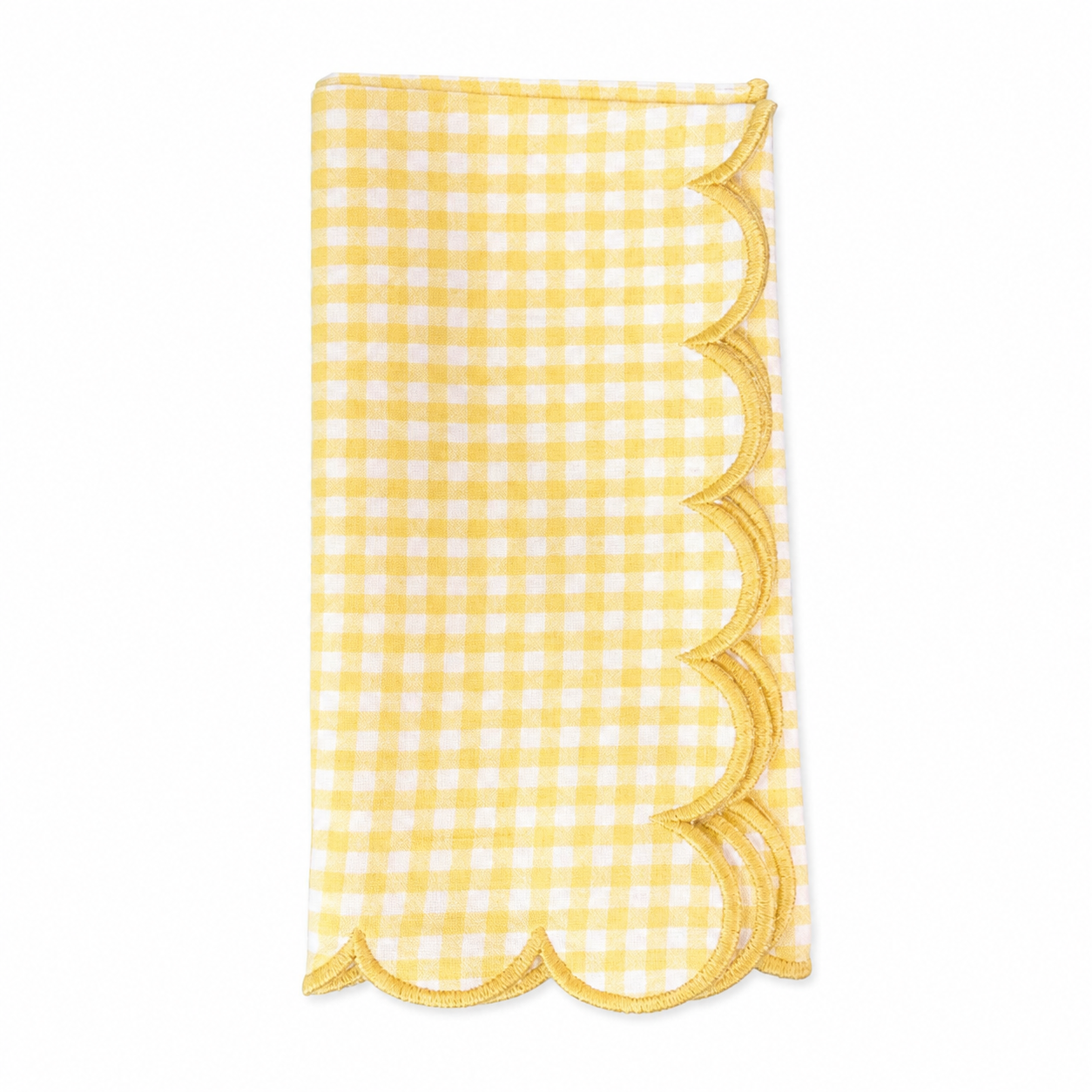 Yellow Scalloped Gingham Napkins 100% cotton, 18 Inch Square (4 pcs.)