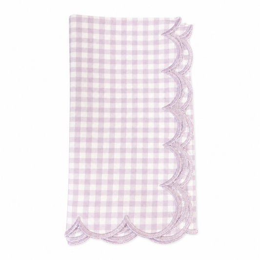 Purple Scalloped Gingham Napkins 100% cotton, 18 Inch Square (4 pcs.)