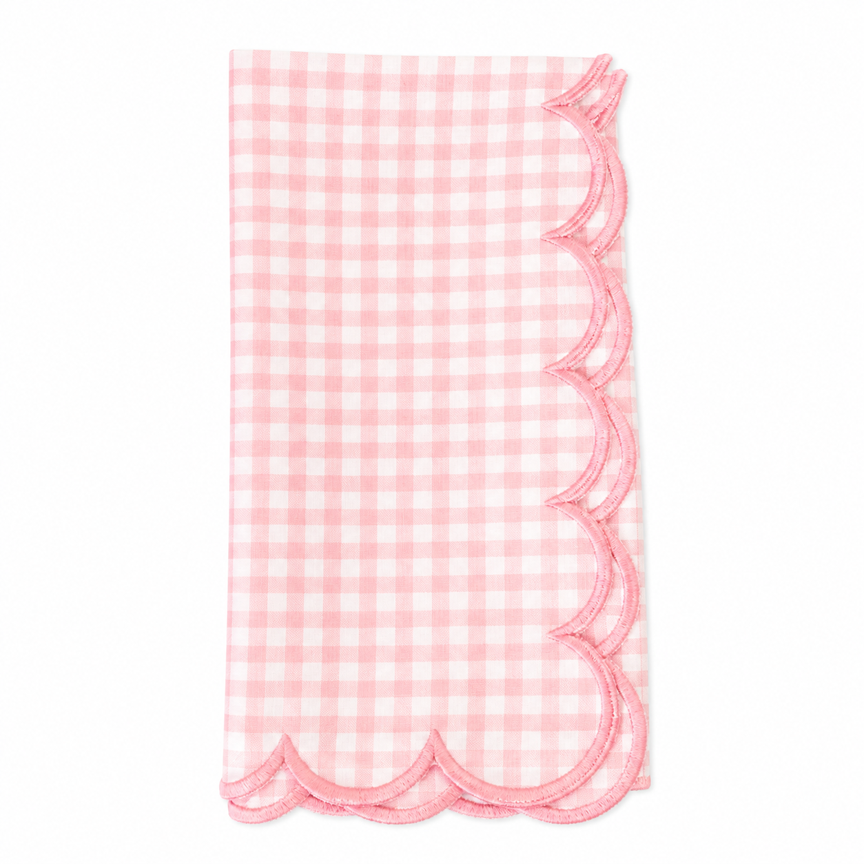 Pink Scalloped Gingham Napkins 100% cotton, 18 Inch Square (4 pcs.)