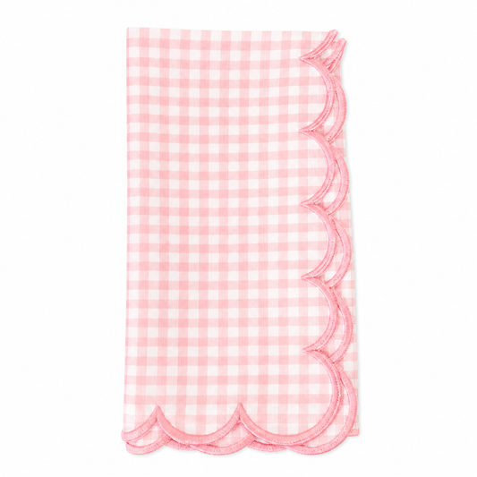 Pink Scalloped Gingham Napkins 100% cotton, 18 Inch Square (4 pcs.)