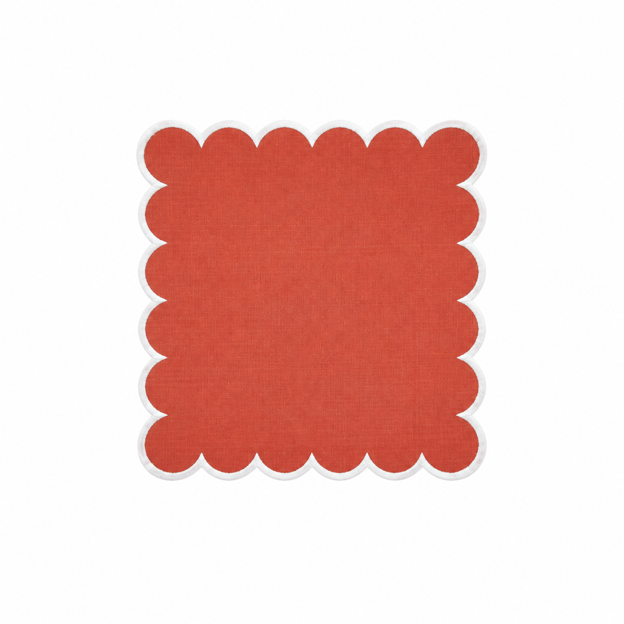 White/Rust Scalloped Cocktail Napkins Coaster 100% cotton, 6 Inch Square (4 pcs.)