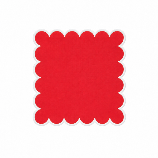 Red Scalloped Cocktail Napkins 100% cotton, 6 Inch Square (4 pcs.)