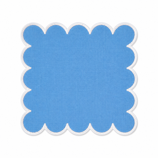 Periwinkle Blue Scalloped Cocktail Napkins 100% cotton, 6 Inch Square (4 pcs.)