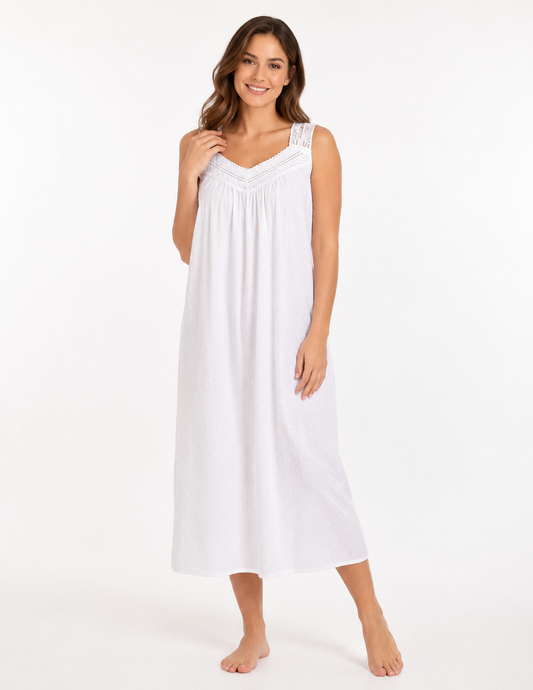 Taleen White 100% Cotton Embroidered Swiss Dot Nightgown Nightdress