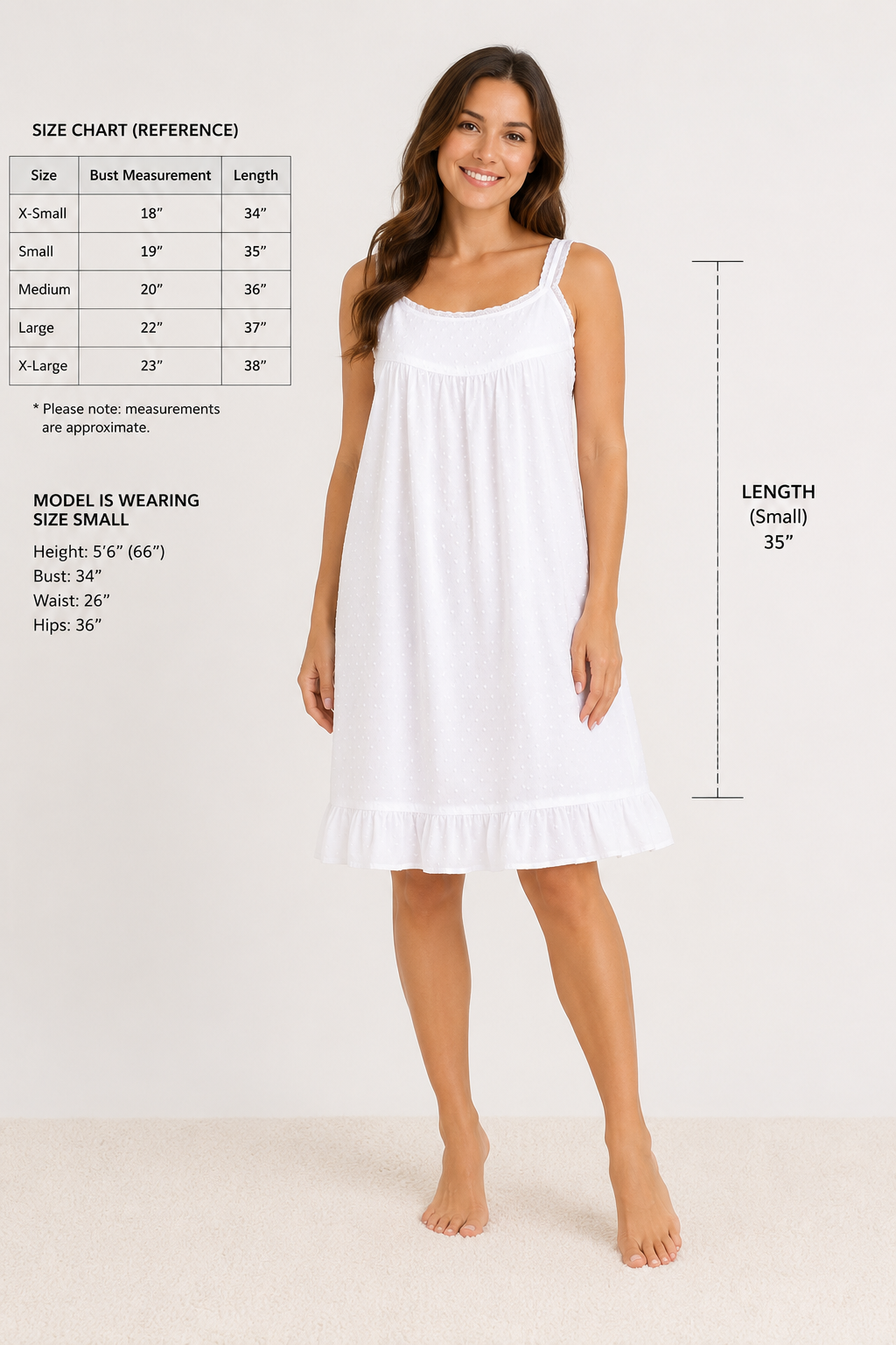 Taleen White 100% Cotton Embroidered Nightgown Nightdress in Various Colors