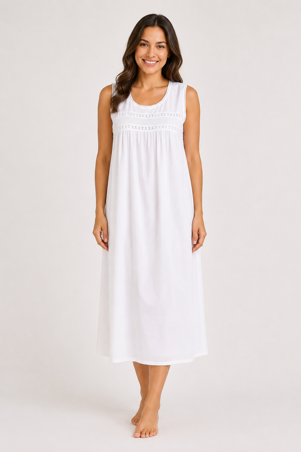 Taleen White 100% Cotton Embroidered Nightgown Nightdress