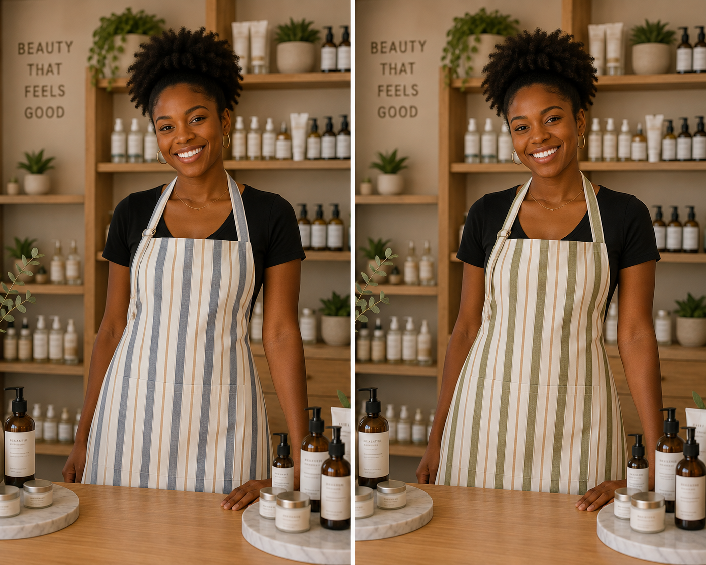 Blue or Olive Green Striped Apron 100% POLYESTER Size: 24" x 36"