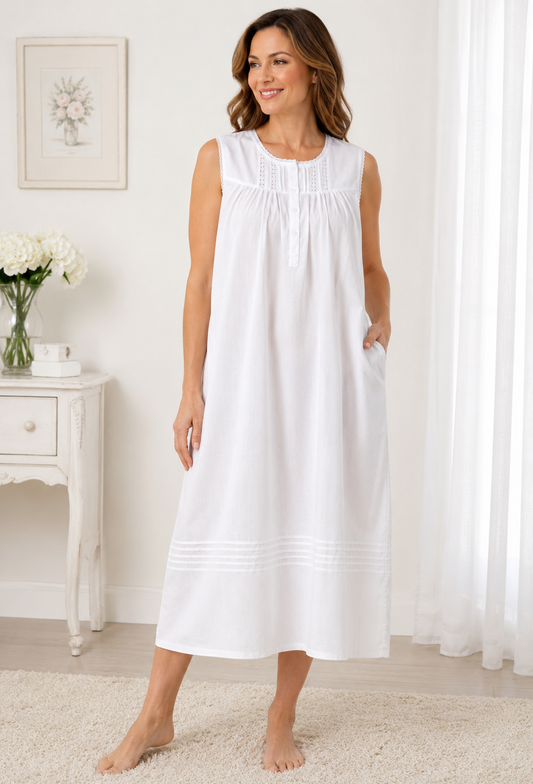 White 100% Cotton Embroidered Nightgown Nightdress