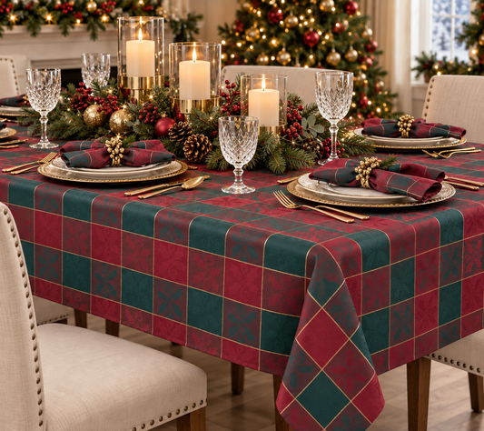 Red/Green  Plaid Design Tablecloth  100% Polyester