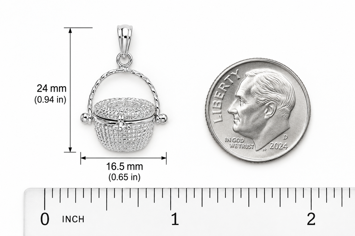 Million Charms 925 Sterling Silver Charm Pendant, 3-D Nantucket Basket with Engraved Lid & Handle, Moveable
