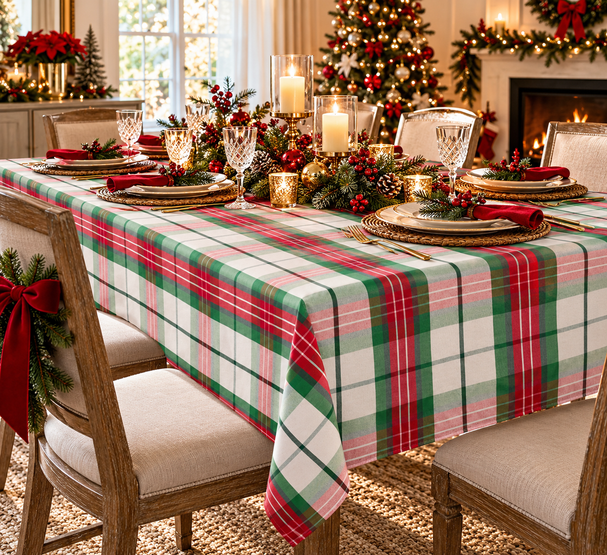Multi  Plaid Design Holiday Tablecloth  100% polyester