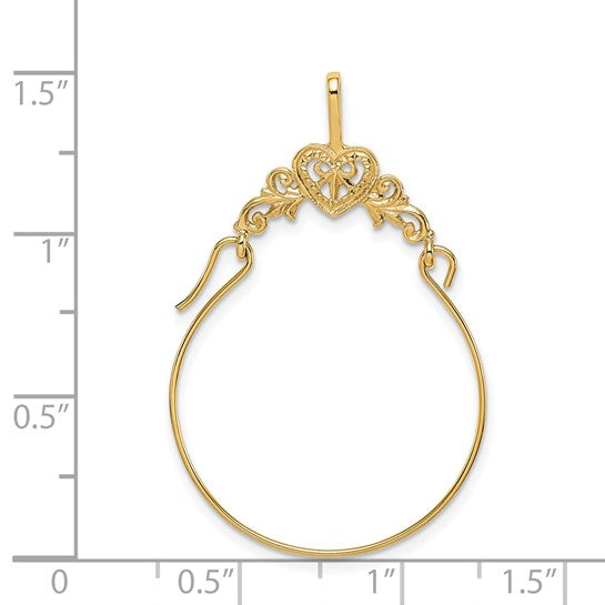 10k Yellow Gold Polished Heart with Scroll Design Charm Holder