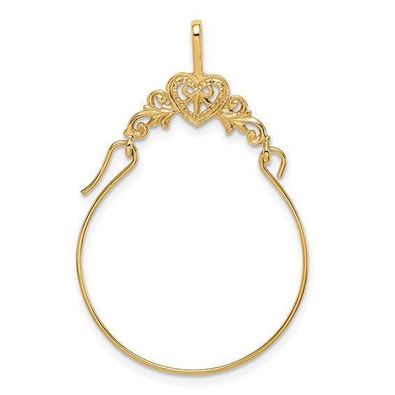 10k Yellow Gold Polished Heart with Scroll Design Charm Holder