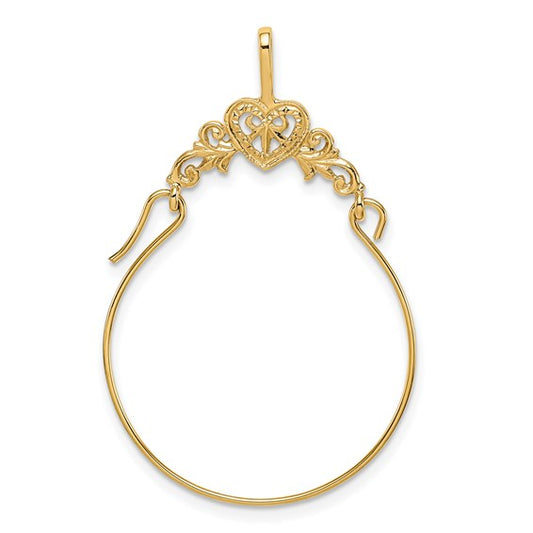 10k Yellow Gold Polished Heart with Scroll Design Charm Holder