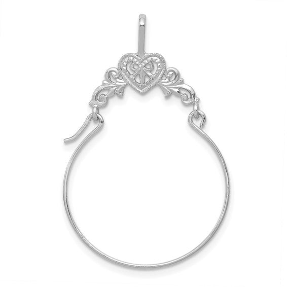 14k Yellow OR White Gold Polished Heart with Scroll Design Charm Holder