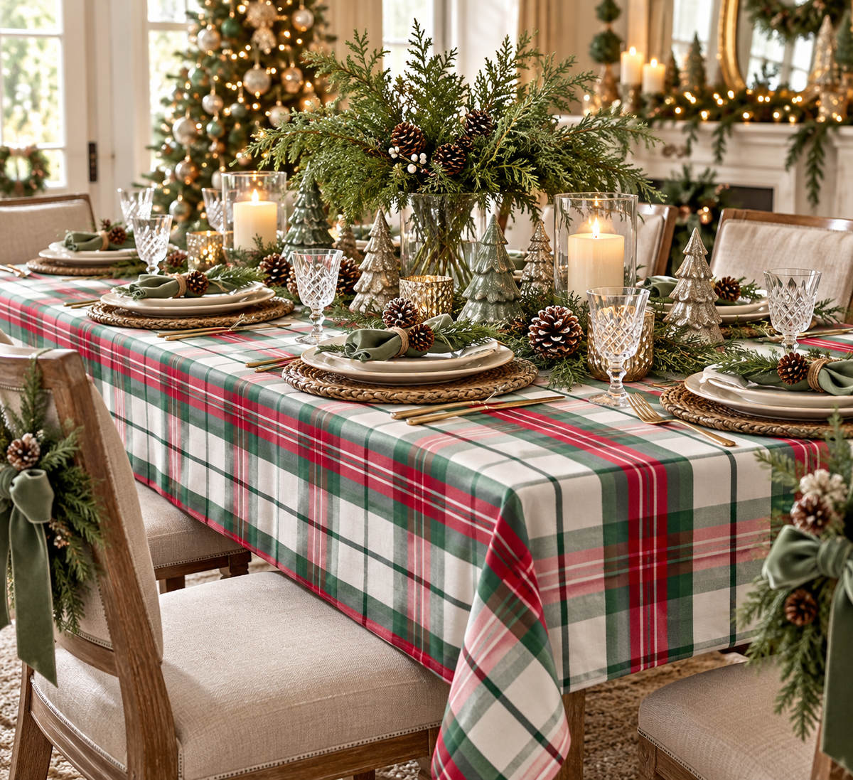 Multi  Plaid Design Holiday Tablecloth  100% polyester