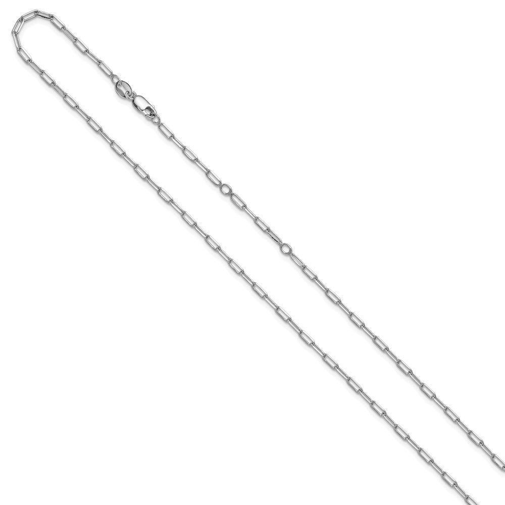 925 Sterling Silver RH-plt 2.3mm Paperclip 1in+1in Adjustable Chain, 18 in Length