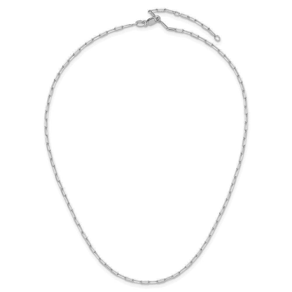 925 Sterling Silver RH-plt 2.3mm Paperclip 1in+1in Adjustable Chain, 18 in Length