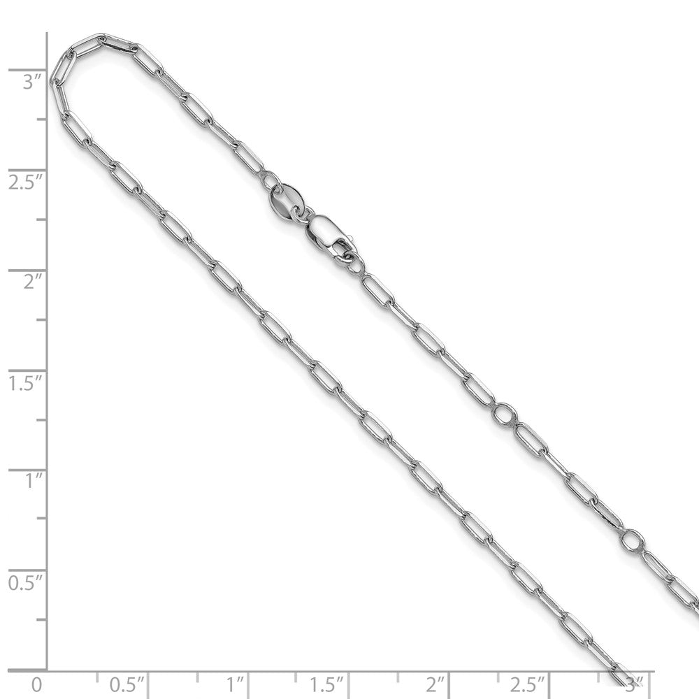 925 Sterling Silver RH-plt 2.3mm Paperclip 1in+1in Adjustable Chain, 18 in Length