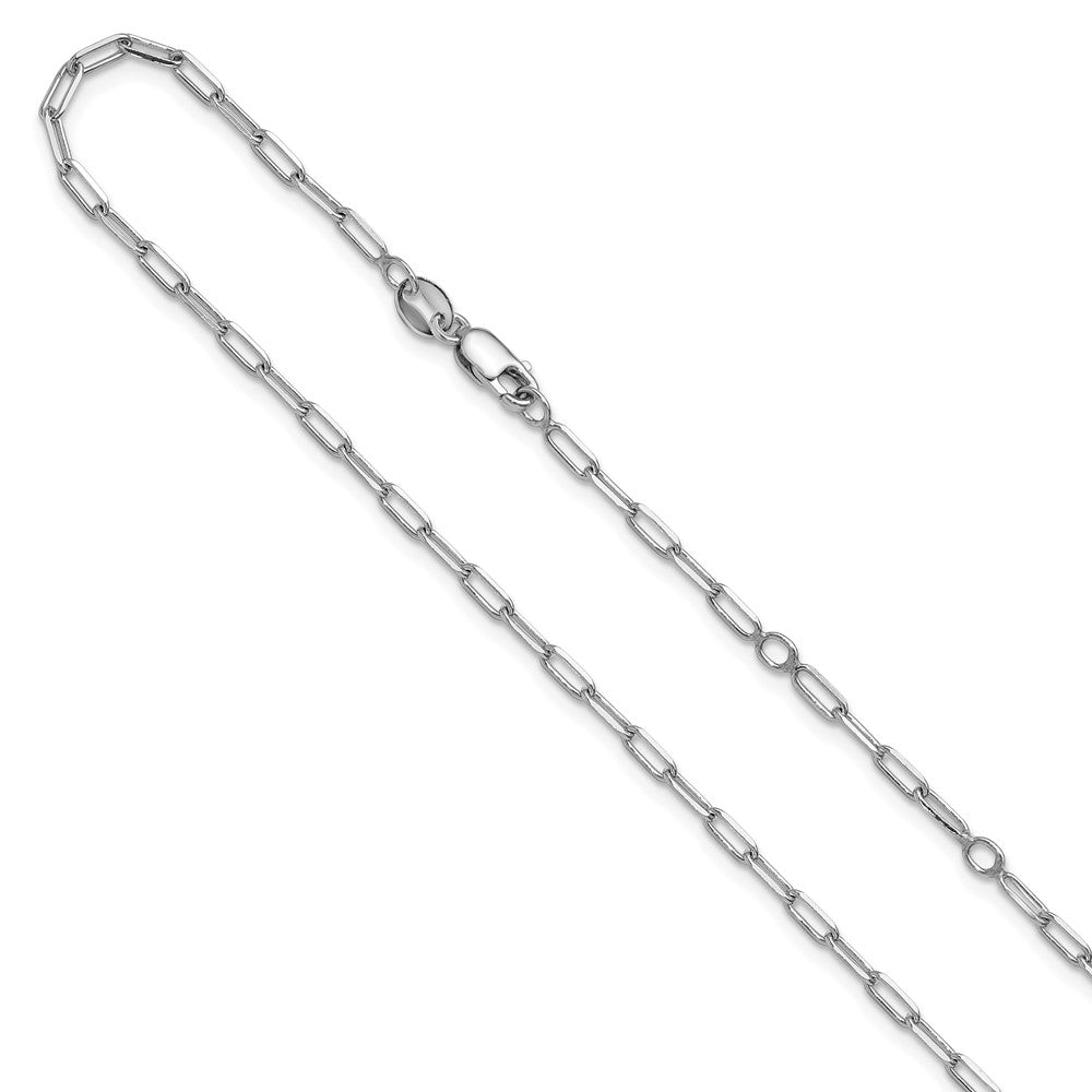 925 Sterling Silver RH-plt 2.3mm Paperclip 1in+1in Adjustable Chain, 18 in Length