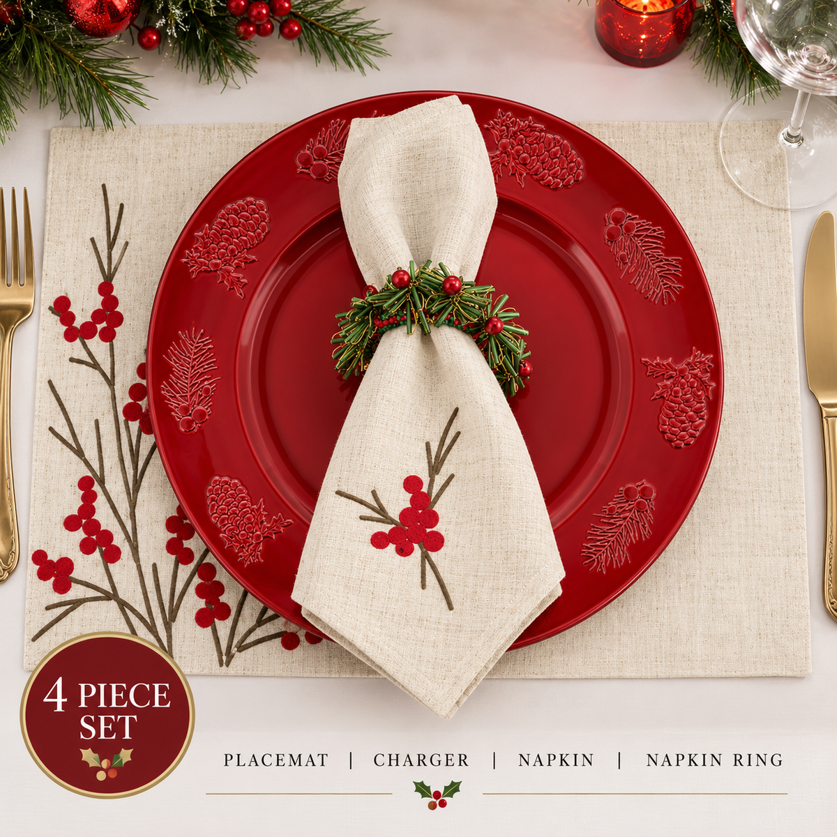 Curated Christmas Table Setting – The Holly Jolly Bundle (4 Place Settings)