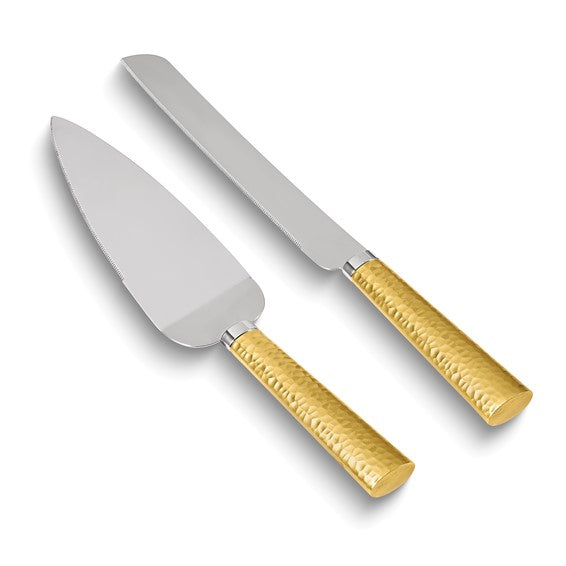 Gold Hammered Hndl Knife/Server Set