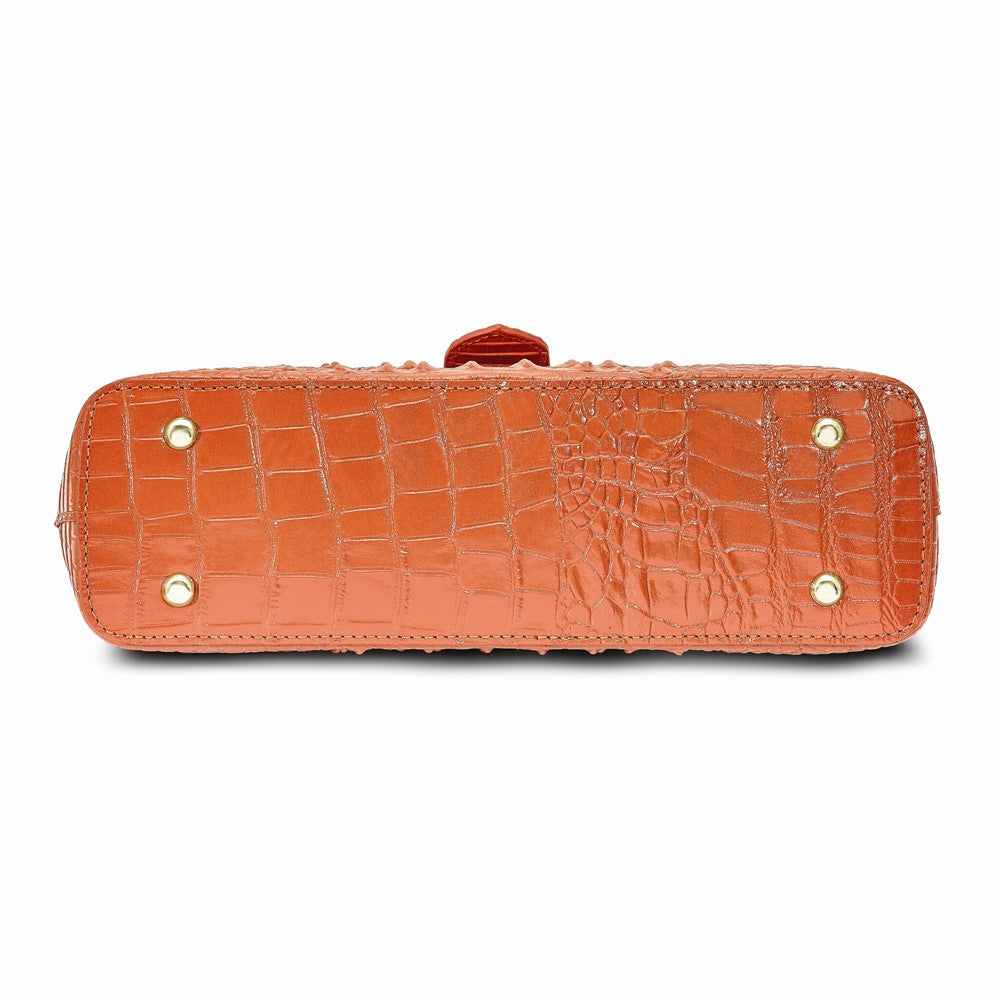 Luxury Giftware by Jere Top Grain Leather Croc Texture Marigold Orange Zip-Top Handbag with Adjustable Strap, 2 Zip Pockets, 2 Slip Pockets, Key Fob