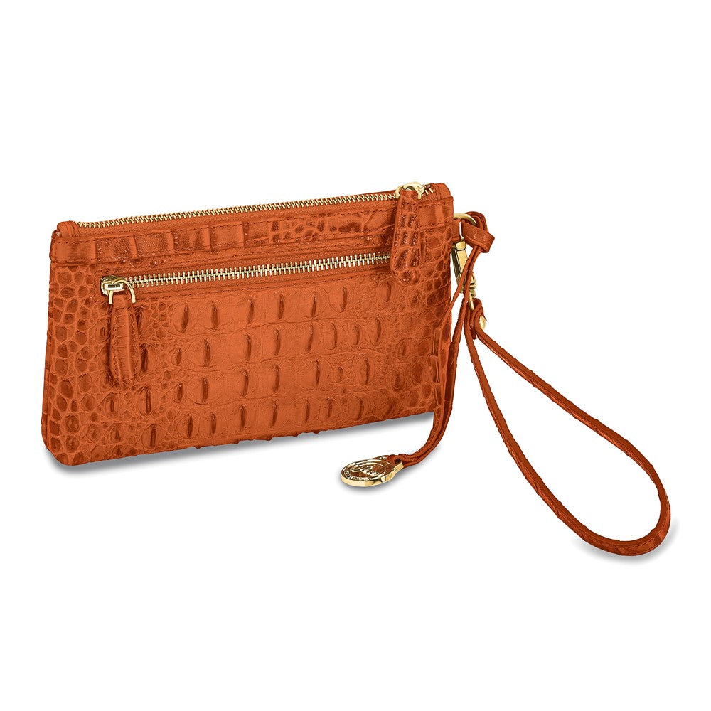 Luxury Giftware by Jere Top Grain Leather Croc Texture RFID Blocking Marigold Orange Zip-Top Clutch Purse with Detachable Wrist and Crossbody Straps