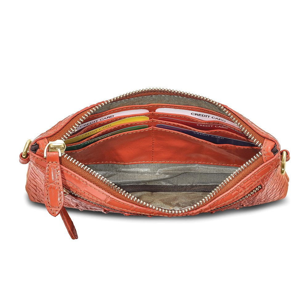 Luxury Giftware by Jere Top Grain Leather Croc Texture RFID Blocking Marigold Orange Zip-Top Clutch Purse with Detachable Wrist and Crossbody Straps