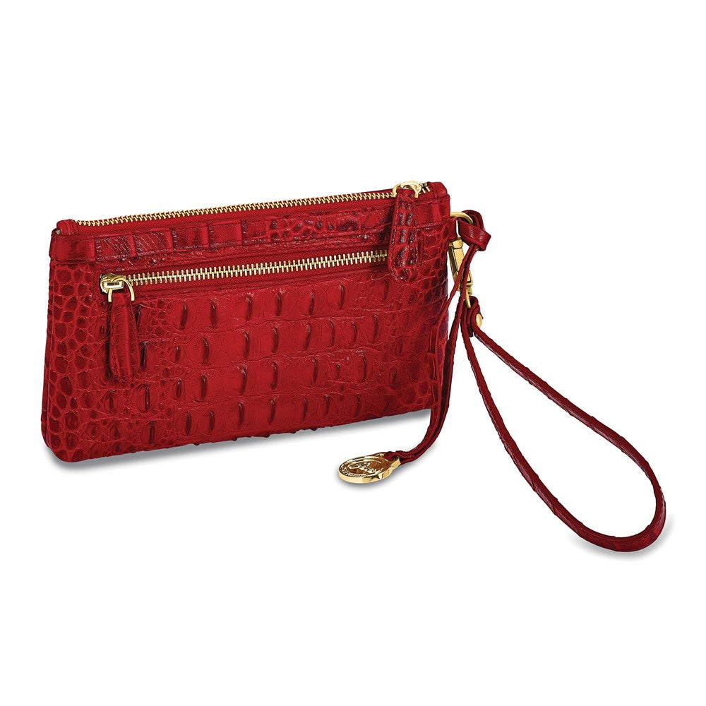 Luxury Giftware by Jere Top Grain Leather Croc Texture RFID Blocking Red Zip-Top Clutch Purse with Detachable Wrist and Crossbody Straps
