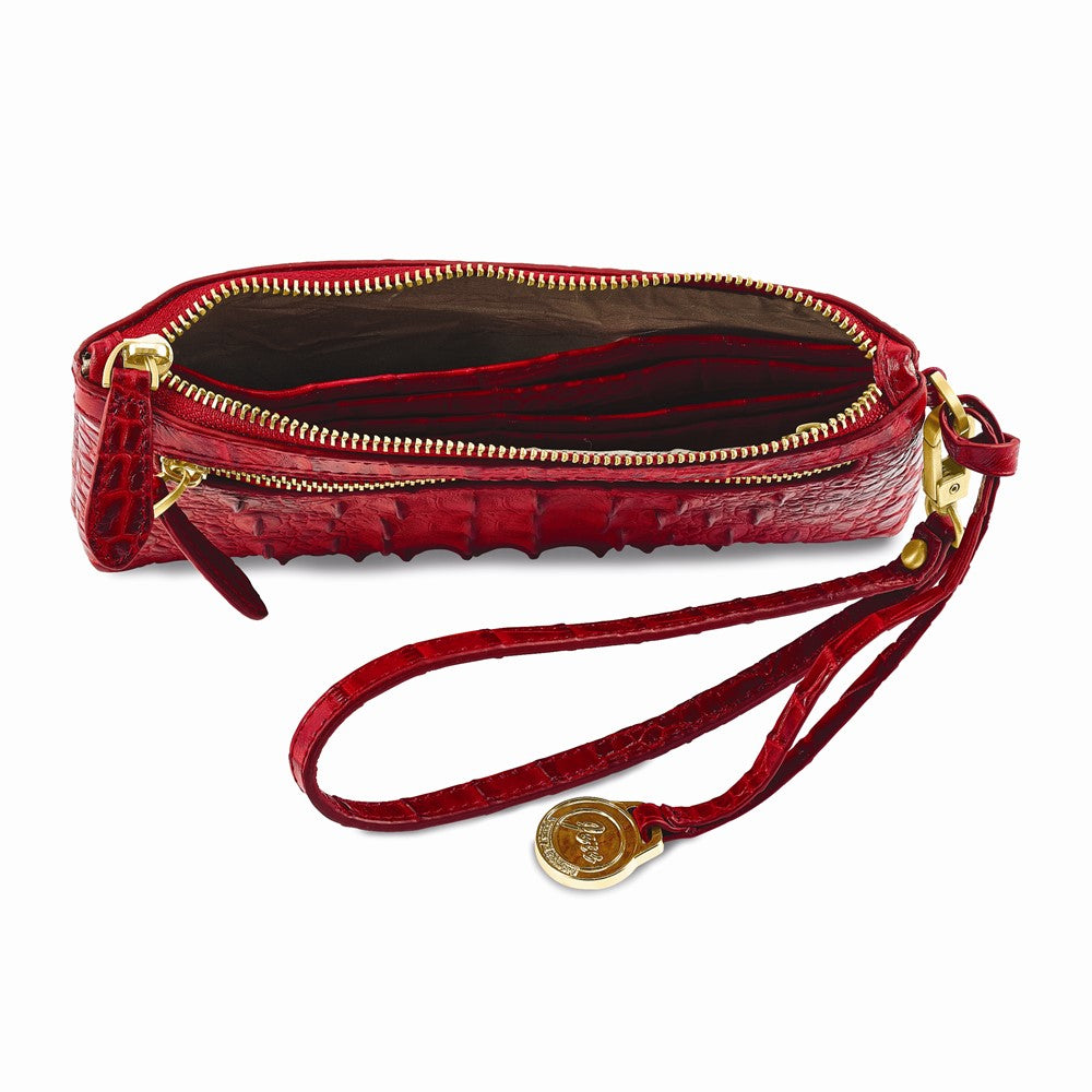 Luxury Giftware by Jere Top Grain Leather Croc Texture RFID Blocking Red Zip-Top Clutch Purse with Detachable Wrist and Crossbody Straps