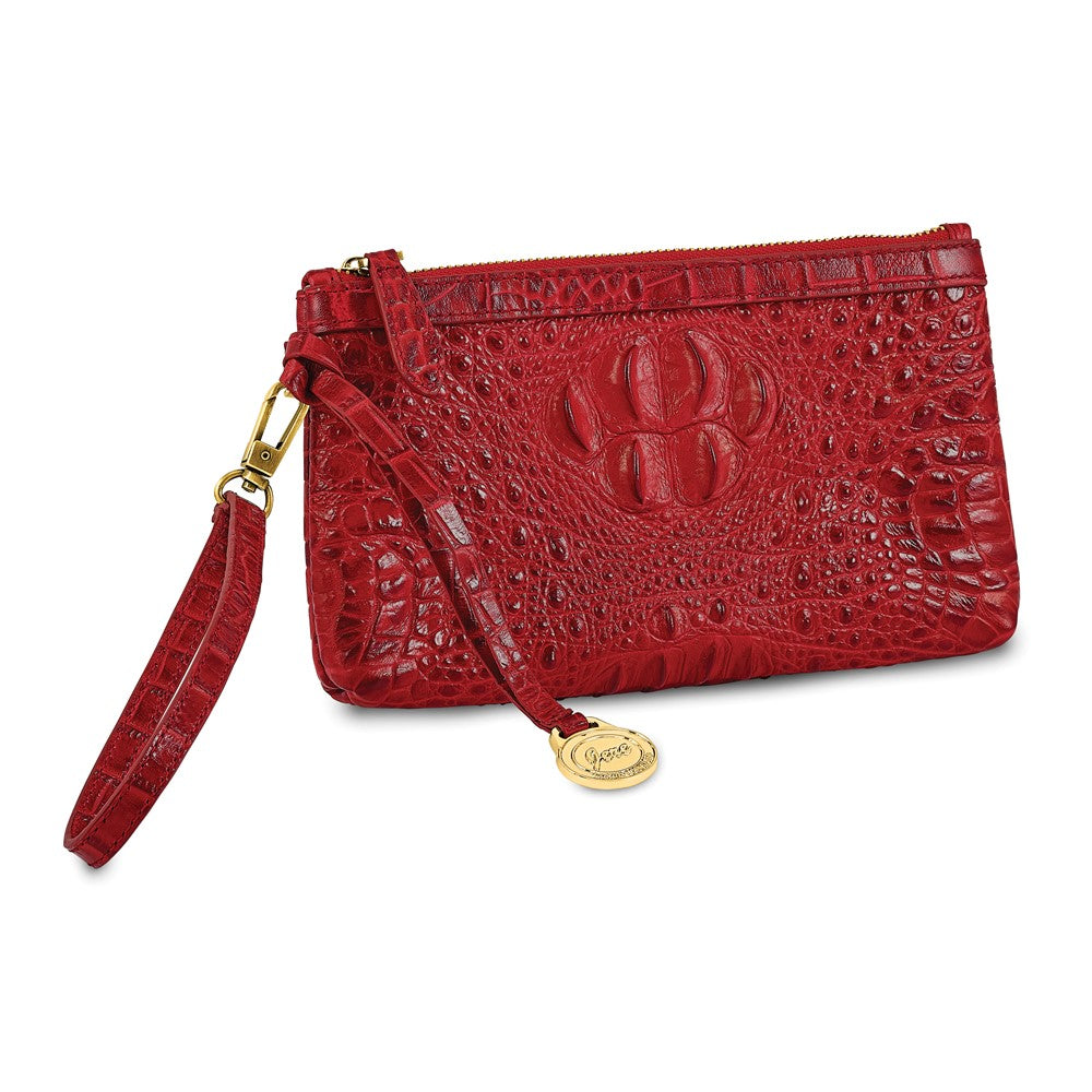 Luxury Giftware by Jere Top Grain Leather Croc Texture RFID Blocking Red Zip-Top Clutch Purse with Detachable Wrist and Crossbody Straps