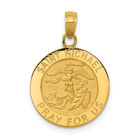 14k Yellow Gold Saint Michael Medal Pendant with 18" Chain
