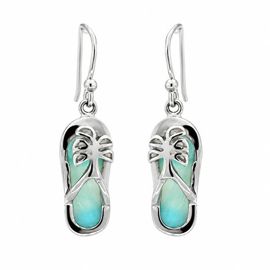 925 Sterling  Silver Larimar Sandal Earrings French Wire 3.59 gm