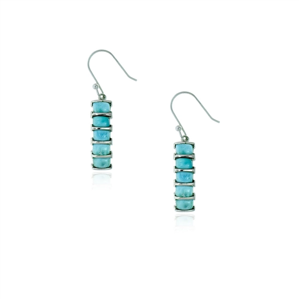 925 Sterling  Silver Round Larimar Open Drop Shape Earrings French Wire 4.3 gm