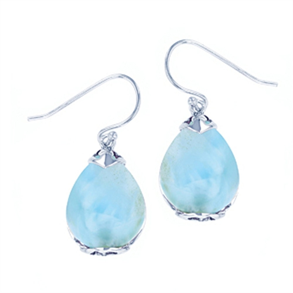 925 Sterling  Silver Shrimp Larimar Earrings French Wire 6.6 gm